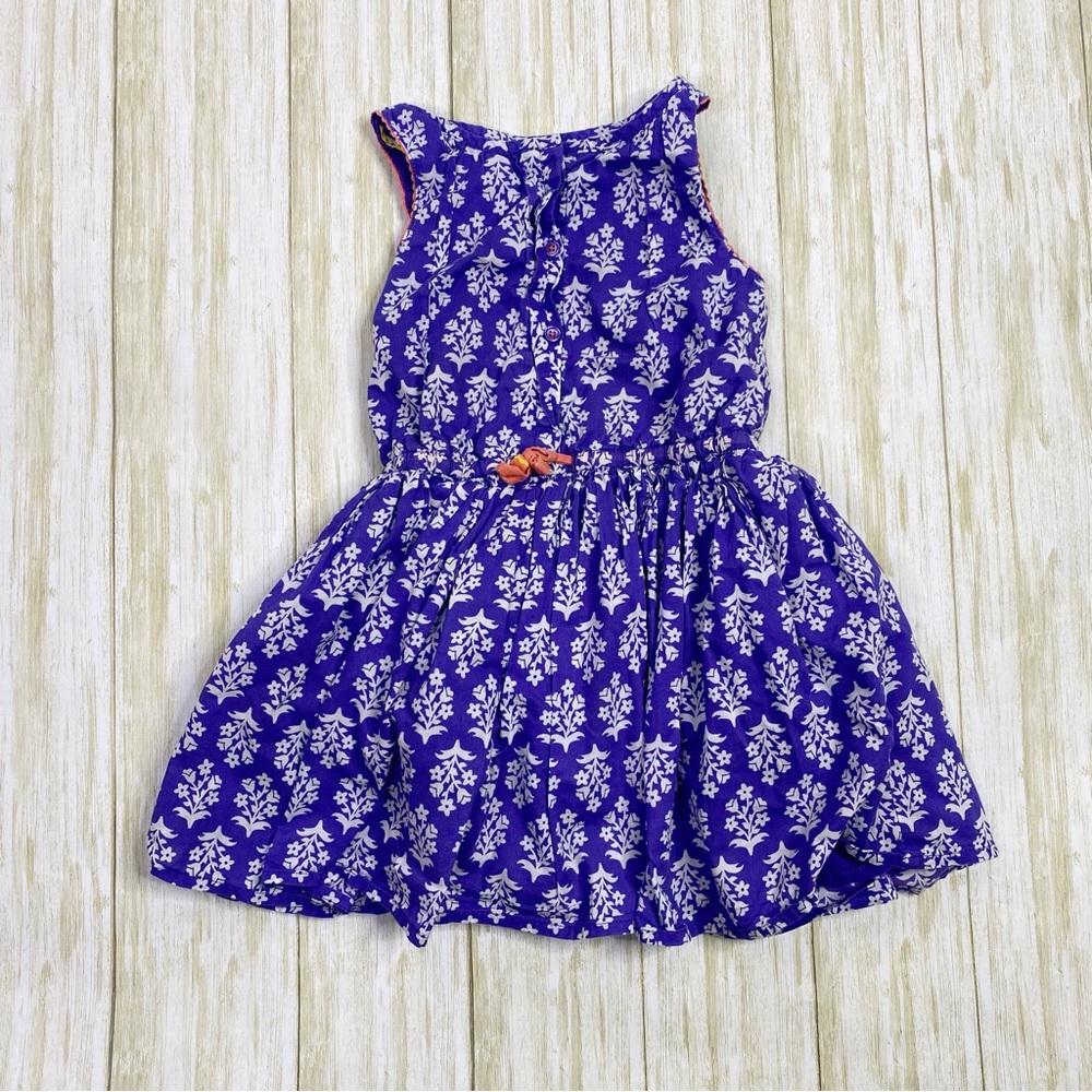 Mini Boden Purple & White Floral Print Sleeveless Dress
